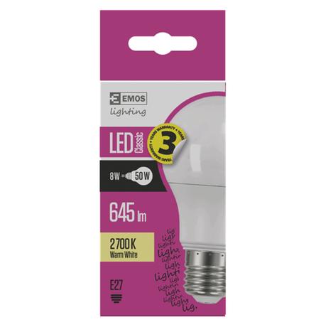 ŽIAROVKA LED CLS A60 8W 645LM E27 WW